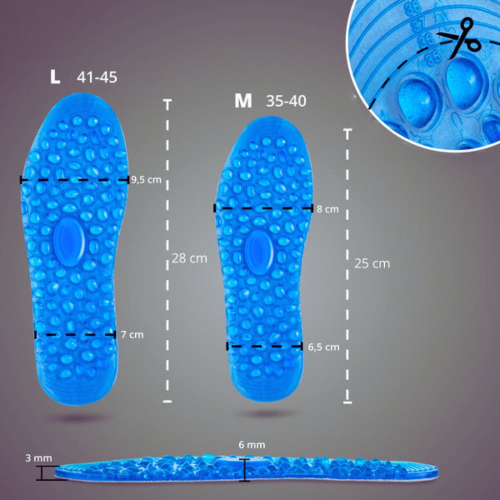 Rozmery a veľkosti masážnych gélových vložiek do topánok